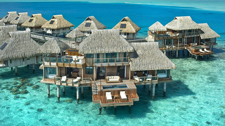 Hilton Bora Bora Hotel Water Bungalow, island, atoll, tropical