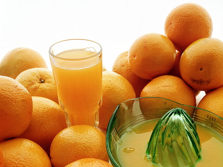 green glass fruit press, orange, juicer, citrus, fresh, freshness, HD wallpaper