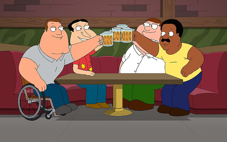 Family Guy, beer, Glenn Quagmire, Joe Swanson, Peter Griffin