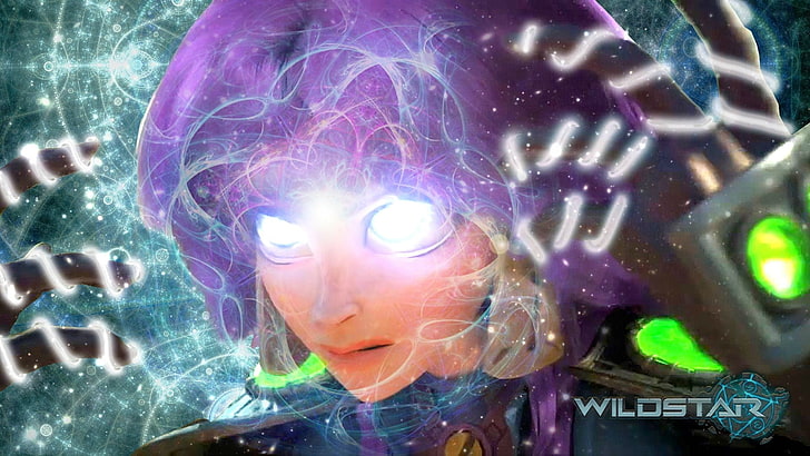 purple haired woman Wildstar character, fantasy art, Aurin, video games
