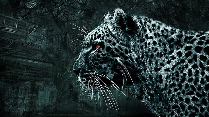 black and white leopard print scarf, animals, digital art, one animal