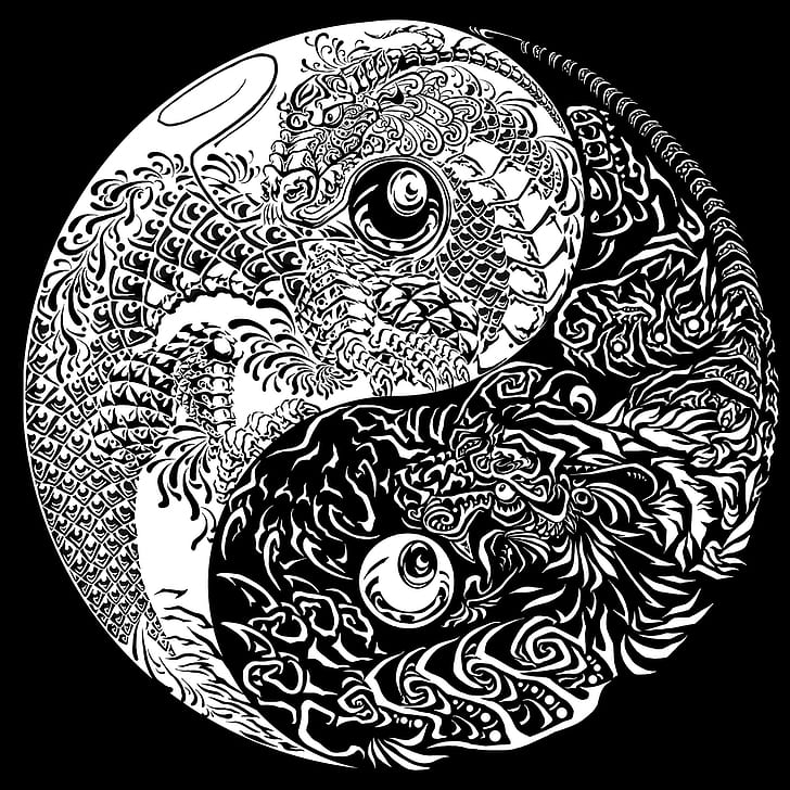 Yin and Yang, symbols, monochrome