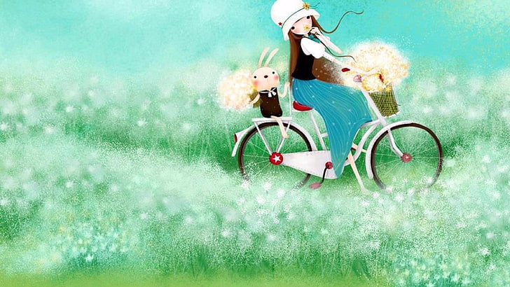 HD wallpaper: anime girl, bike, field, cute, anime art, bicycle,  transportation | Wallpaper Flare