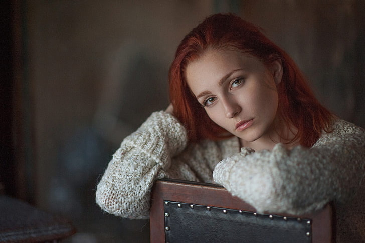 Vladislava Masko, women, model, redhead, face, portrait, one person