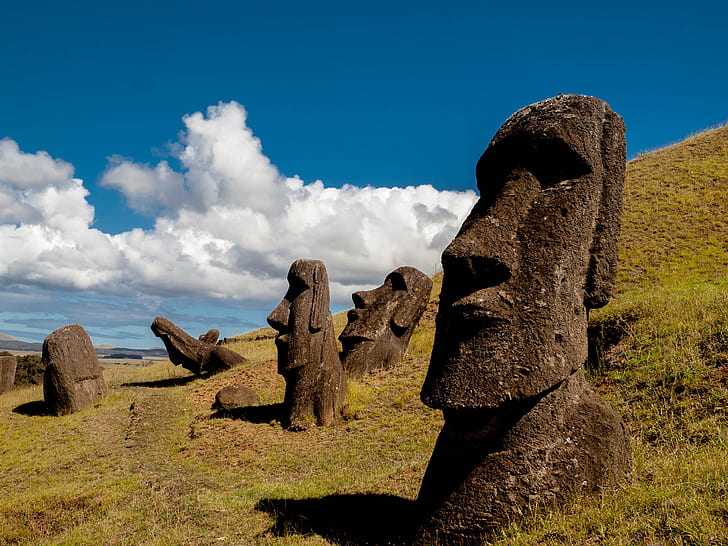 the sky, slope, Easter island, statue, Chile, Rapa Nui, moai, HD wallpaper
