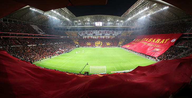 Fans, Galatasaray S.K., red, soccer, Soccer Pitches, Turk Telekom Arena, HD wallpaper