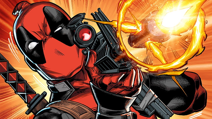 Deadpool, weapon, Marvel Comics, illustration, digital art