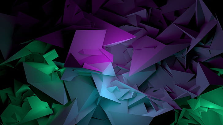 green, purple, violet, geometric, light, geometry, triangle, HD wallpaper