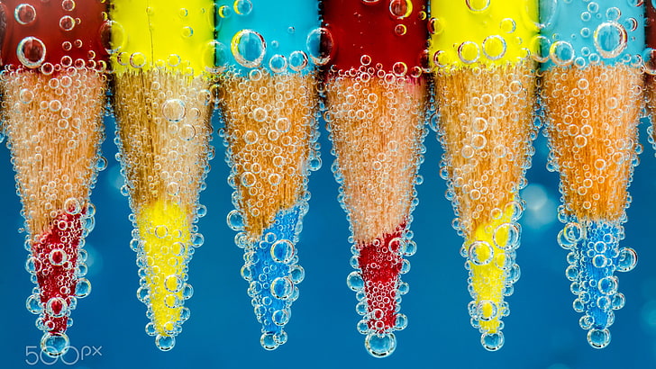 color pencil, colorful, pencils, water, 500px, multi colored, HD wallpaper
