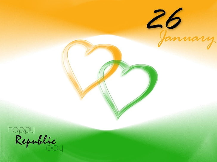 26 January, orange and green hearts illustration with text overlay, HD wallpaper