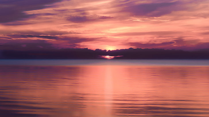 body of water, clouds, sunset, sea, sky, cloud - sky, reflection, HD wallpaper