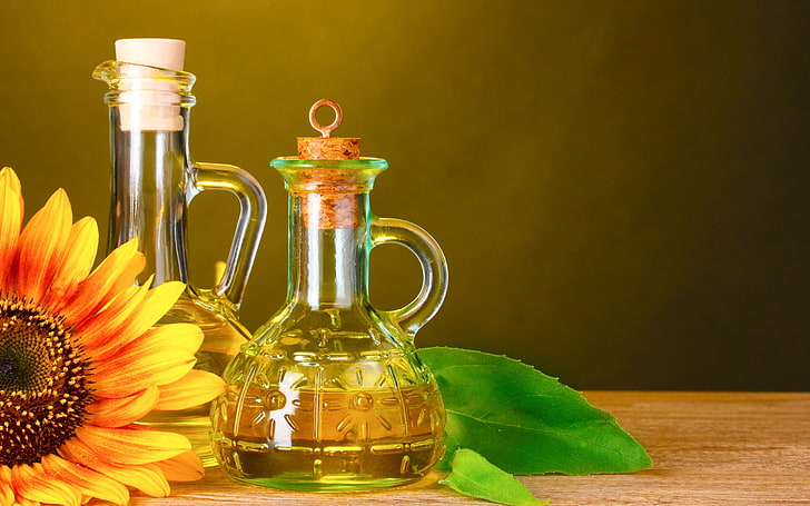 clear glass bottle, butter, flower, food, cooking Oil, yellow, HD wallpaper