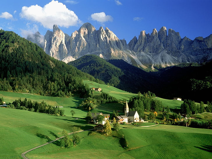 Val di Funes Dolomites Italy, mountain, mountain range, sky, plant