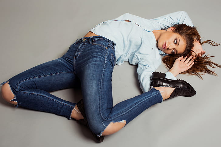 Daniela Lopez Osorio, women, model, Colombian, jeans, torn jeans, HD wallpaper