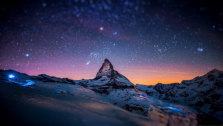 Snowy Winter Night Mountains With Snow Hd Wallpaper For Desktop 1920×1080