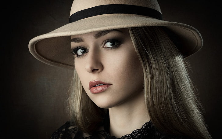 pic girl 1920x1200, portrait, beauty, hat, beautiful woman, HD wallpaper