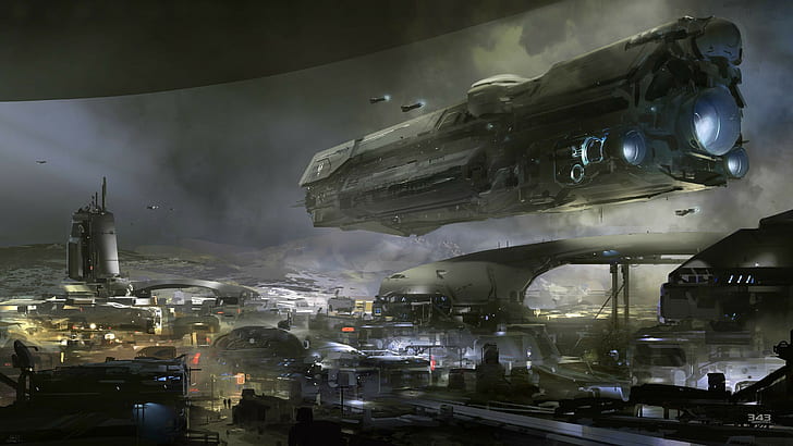 Halo 5: Guardians, concept art, spaceship, digital art, video games, HD wallpaper