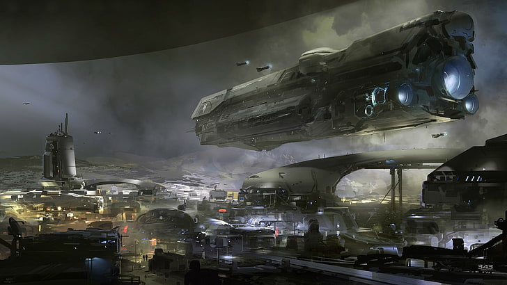 gray space ship sci-fi scene digital wallpaper, Halo, spaceship, HD wallpaper