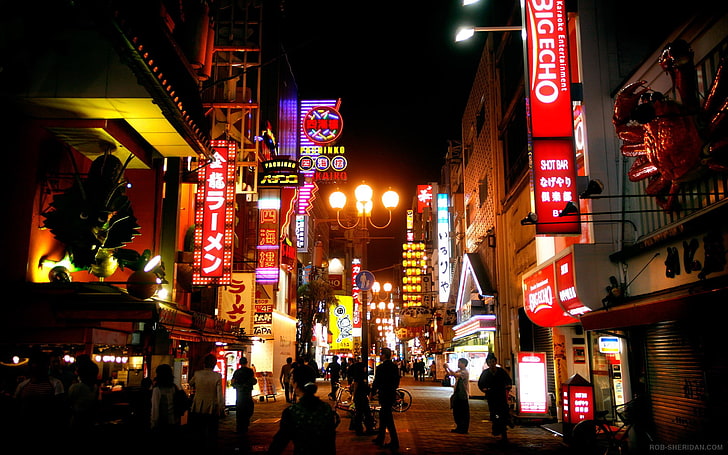 lighting signage lot, Japan, neon, illuminated, night, built structure, HD wallpaper