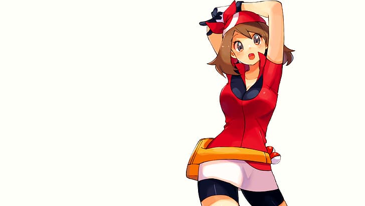 Pokémon, May (pokemon), Pokémon trainers, red shirt, hot pants, HD wallpaper