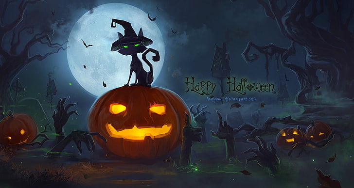 Happy Haloween digital wallpape, Halloween, pumpkin, vector art