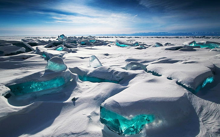 Alexey Trofimov, blue, ice, Lake Baikal, Siberia, snow, HD wallpaper