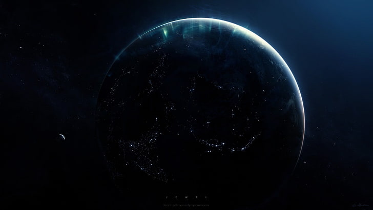 full moon illustration, space, planet, Greg Martin, Earth, digital art, HD wallpaper