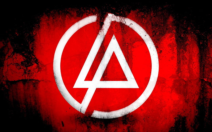 round red and white logo, linkin park, symbol, background, triangle, HD wallpaper