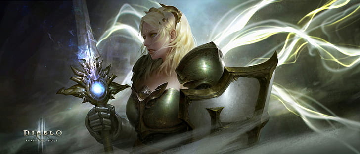 1920x823 px armor Diablo Diablo 3: Reaper Of Souls Diablo III fantasy Art knight sword warrior People Girl HD Art