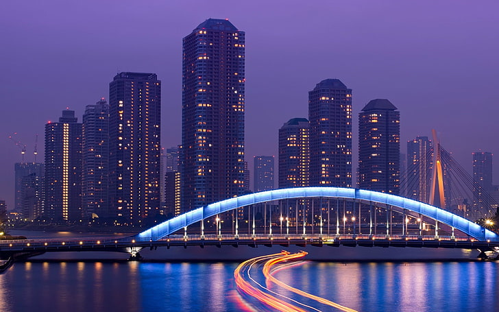 cityscape, building, Tokyo, Japan, bridge, skyscraper, water, HD wallpaper