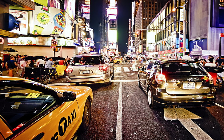 New York Times Square, night, nyc, Traffic Jam, new York City, HD wallpaper