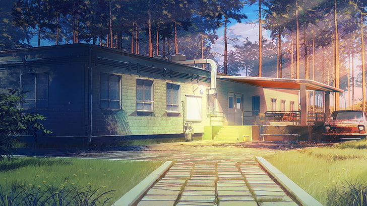 green wooden house, ArseniXC, Everlasting Summer, anime, built structure