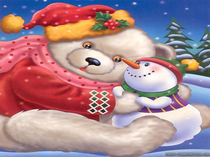 HD wallpaper: BEAR CUTE CHRISTMAS BEAR Animals Bears HD Art, Love, snowman  | Wallpaper Flare