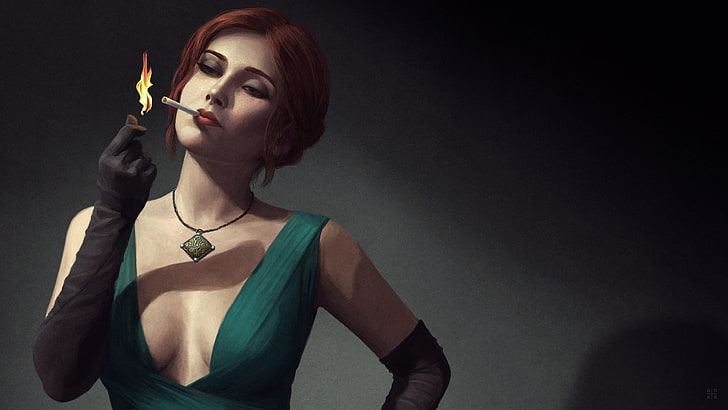 women's green plunging neckline gown, The Witcher, The Witcher 3: Wild Hunt, HD wallpaper