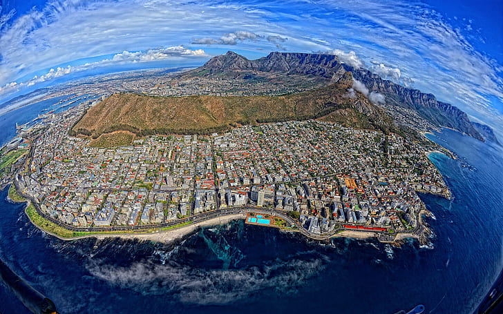 Cape Town South Africa Buildings Mountains Aerial Coast HD, nature, HD wallpaper
