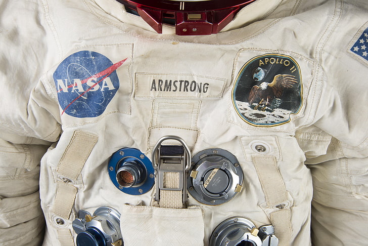 white Neil Armstrong astronaut suit, NASA, space, spacesuit, history, HD wallpaper