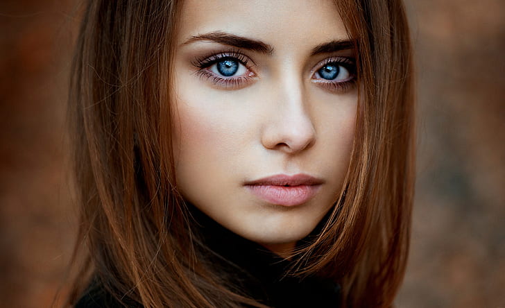 women, model, brunette, blue eyes, looking at viewer, Ann Nevreva, HD wallpaper