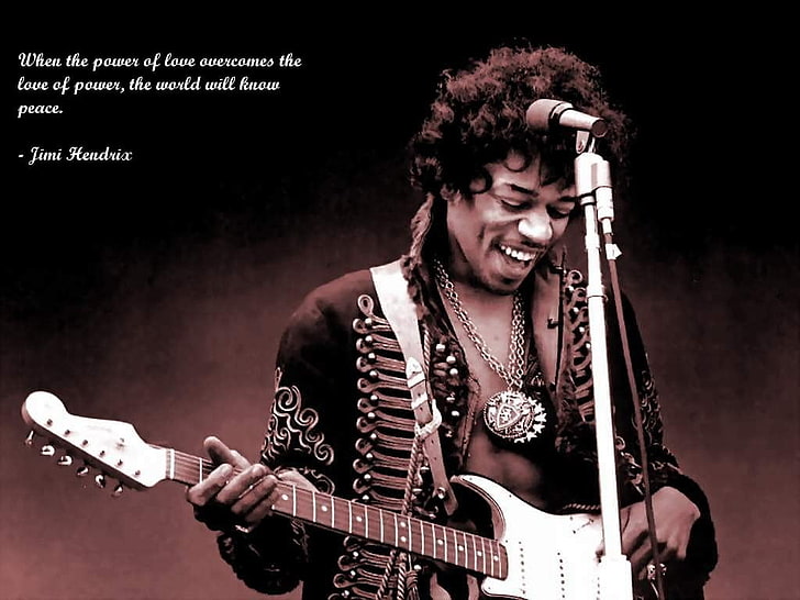 Jimi Hendrix photo, quote, inspirational, musician, love, electric guitar, HD wallpaper