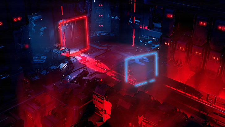 videogame digital wallpaper, red, blue, space, Photoshop, RUINER
