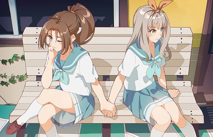 anime, Hibike! Euphonium, anime girls, holding hands, real people, HD wallpaper