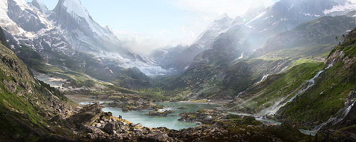 landscape, Matte Paint, mountain, nature, Thomas Galad, Valley, HD wallpaper