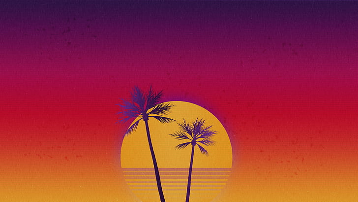 The sun, Music, Style, Palm trees, Background, 80s, Illustration