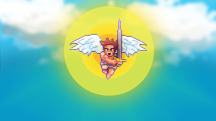 angel, sword, clear sky, clouds, angel gabriel, blue, Sun, wings, HD wallpaper