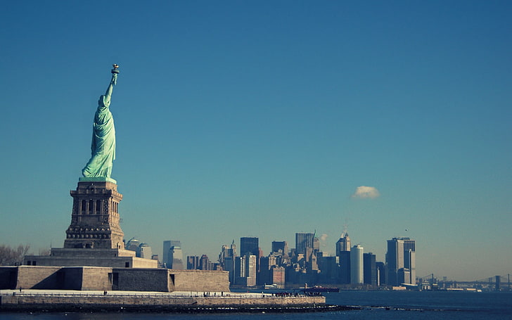 New York City, USA, clear sky, Statue of Liberty, architecture, HD wallpaper