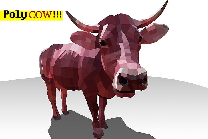 cow, animals, polygon art, red, abstract