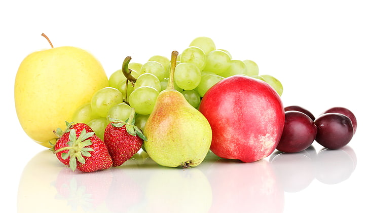 assorted fruit lot, berries, apples, strawberry, grapes, plum, HD wallpaper