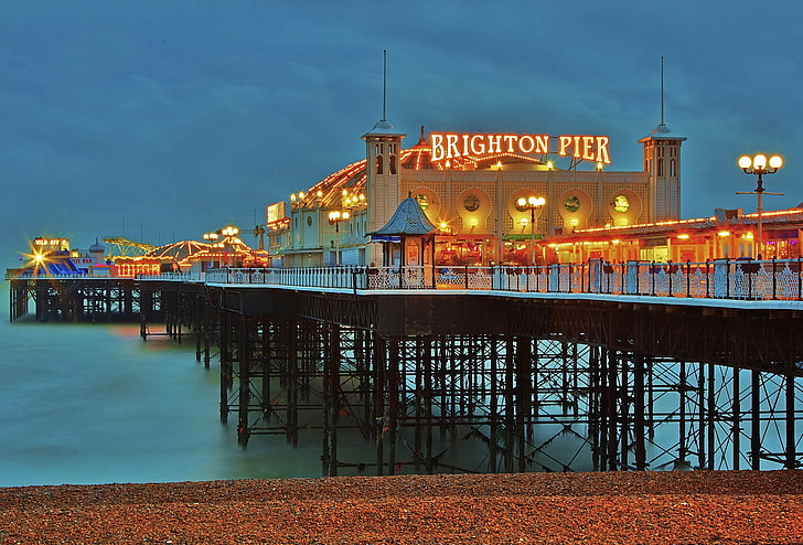 Brighton Pier, beach, lights, England, the evening, pierce, twilight