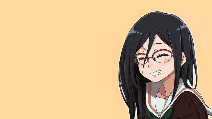  Fondo de pantalla HD sonriente, Meganekko, ojos cerrados, Tanaka Asuka, cabello negro, anime