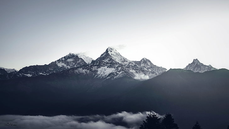 alpine mountain, landscape, mountains, clouds, Himalayas, mountain Peak, HD wallpaper