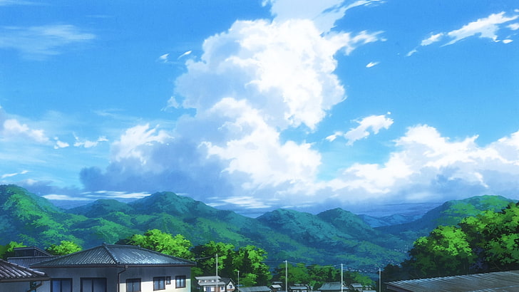 Non Non Biyori, landscape, sky, cloud - sky, mountain, beauty in nature, HD wallpaper
